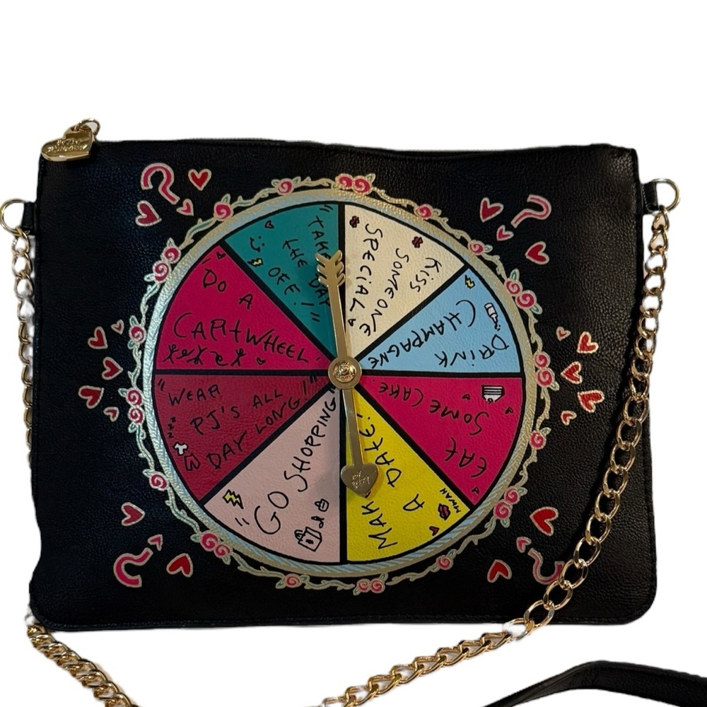 Betsey Johnson Spinner Faux-Leather Crossbody Bag Black/Multi